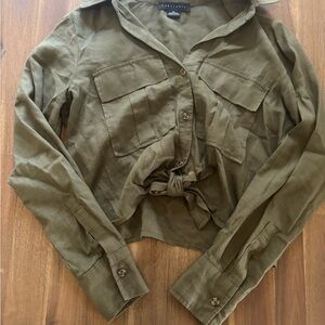 Sanctuary Khaki Tie-Front Utility Jacket